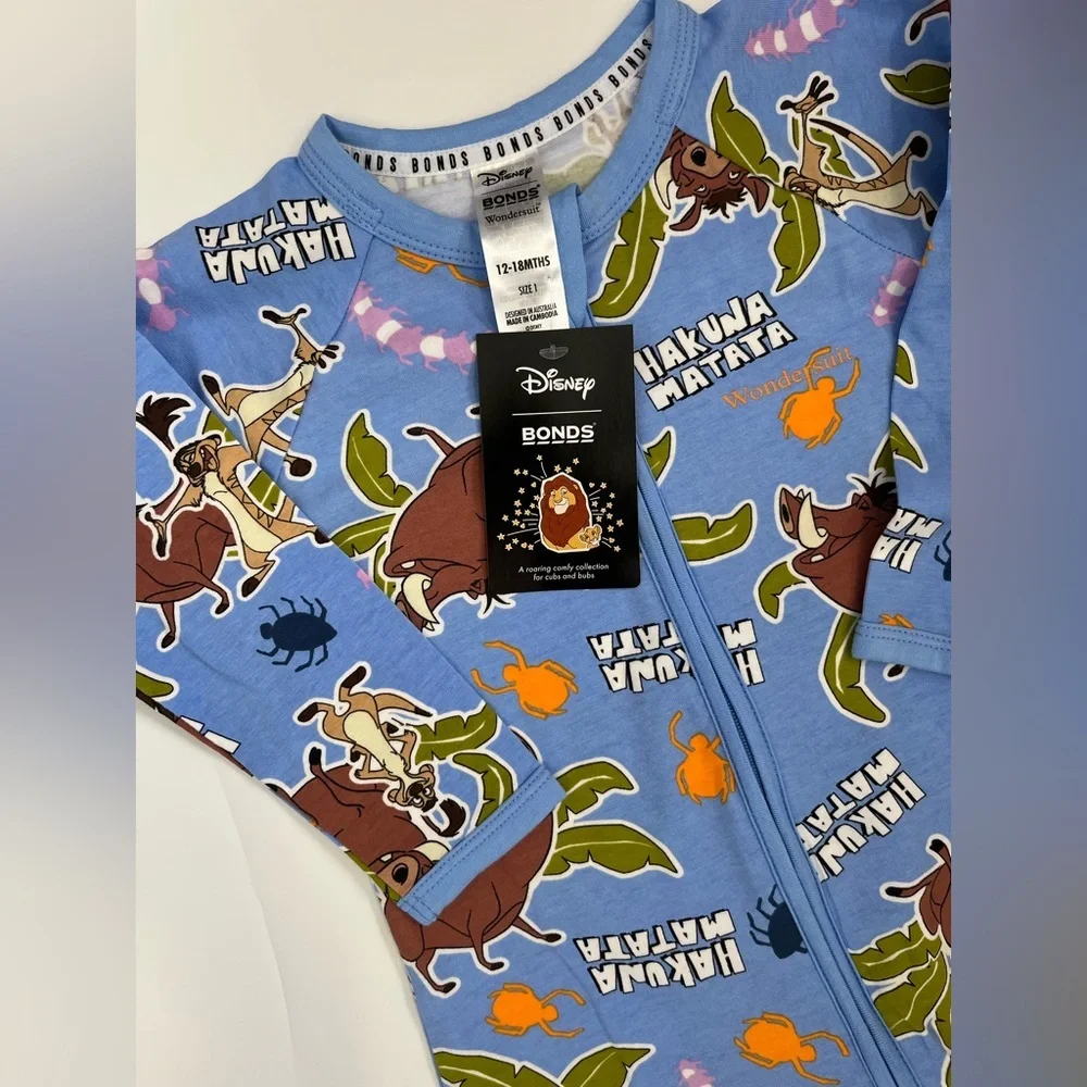 🇦🇺 Bonds x Disney Blue Hakuna Matata Lion King Kids Footie - Picture 2 of 3